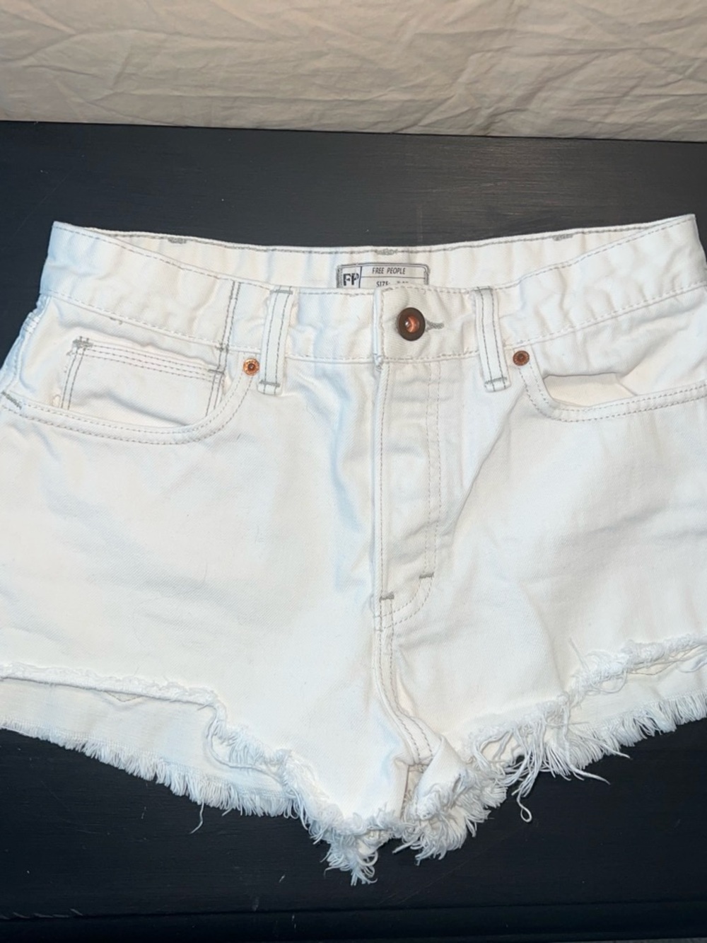 Free People White Frayed Hem Denim Shorts
